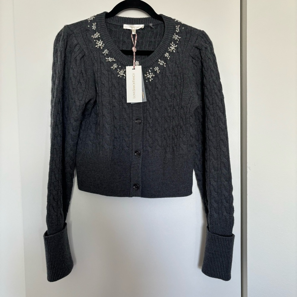 NWT LoveShackFancy Merino Wool Rumi Cardigan in Charocal